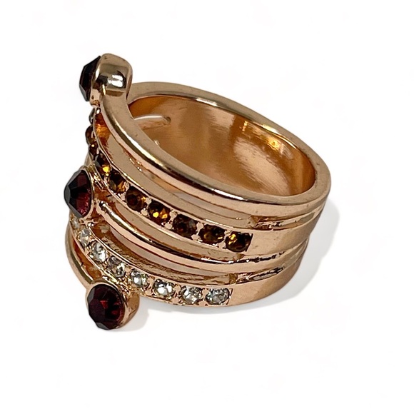 ❤️ Rose Gold Tone Faux Garnet Stacked Ring - Picture 3 of 5